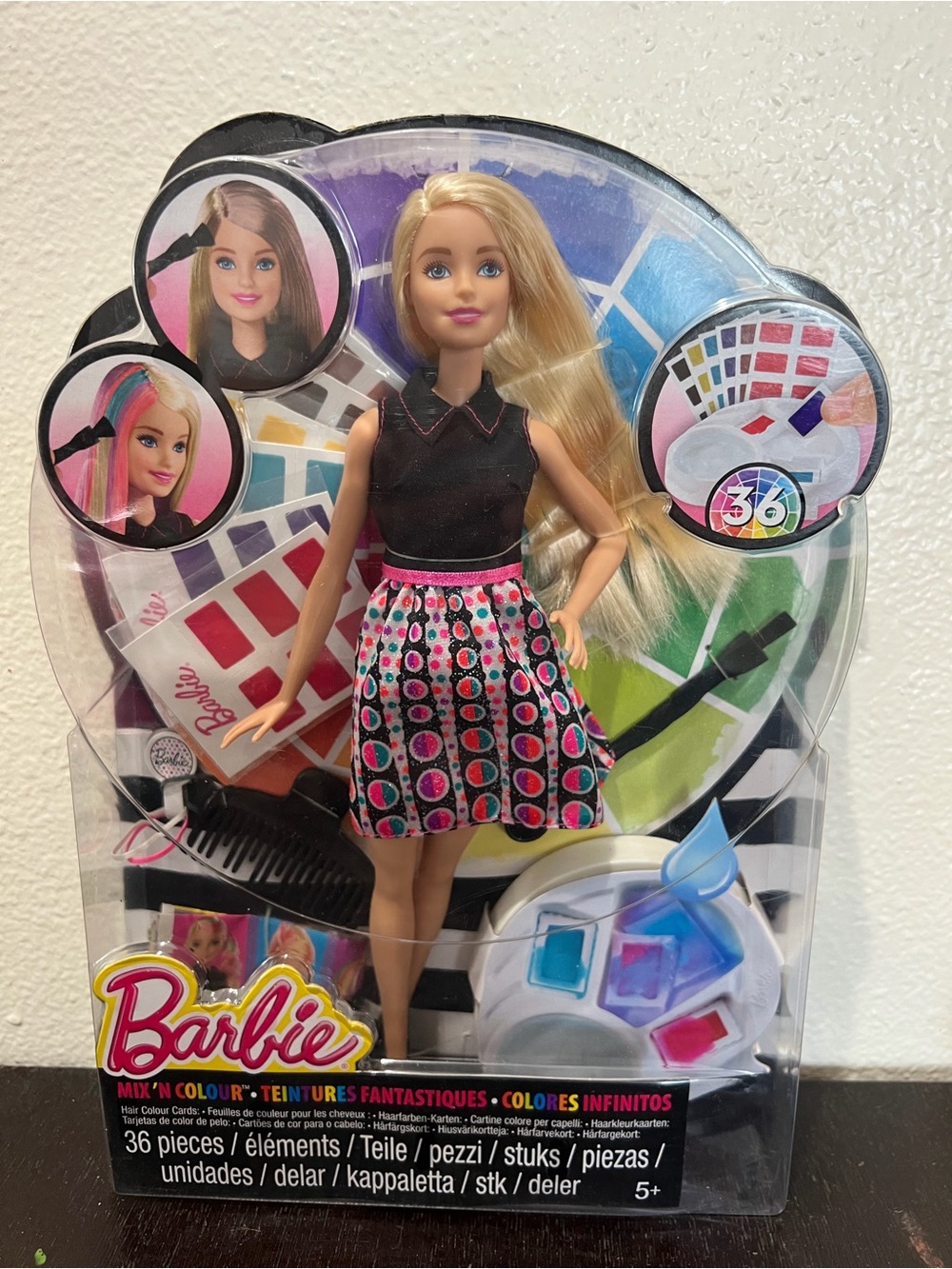 Barbie Fashion Mix Doll - Black Top with Pink, Teal & White Patterned Skirt